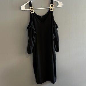 Chic Black Dress with Gold Buckles